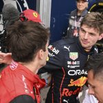 
              Ferrari driver Charles Leclerc of Monaco, left, is congratulated by Red Bull driver Max Verstappen of the Netherlands after setting the pole position in the qualifying session at the Monaco racetrack, in Monaco, Saturday, May 28, 2022. The Formula one race will be held on Sunday. (Pool Photo/Christian Bruna/Via AP)
            