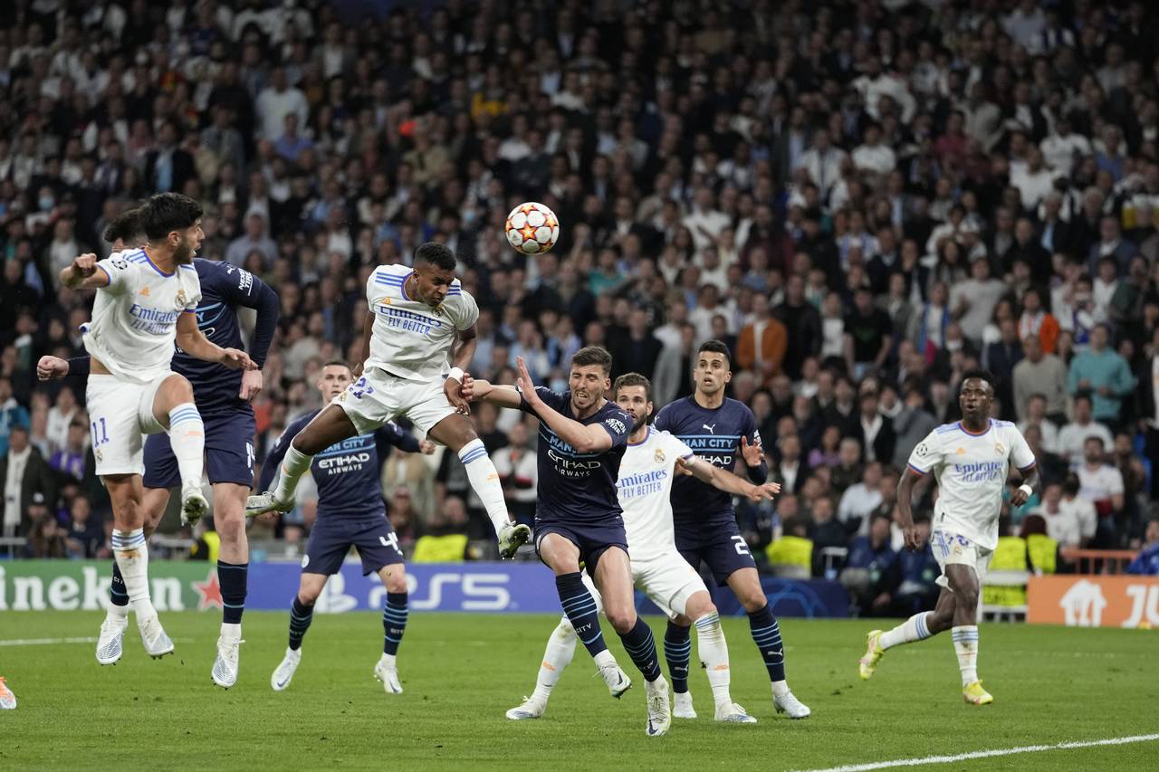 Rodrygo del Real Madrid anota el segundo gol ante Manchester City en las semifinales de la Liga de ...