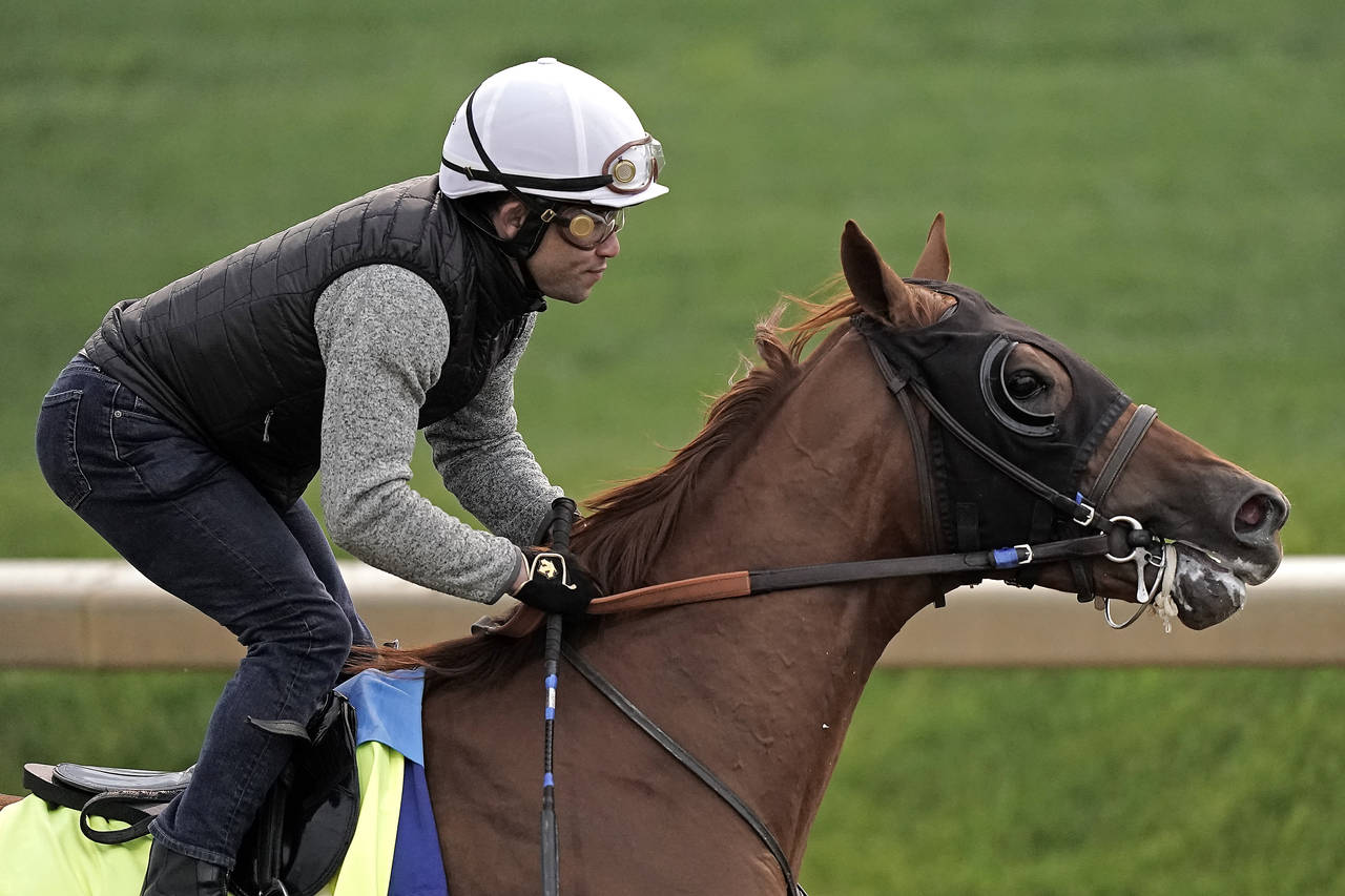 Kentucky Derby entrant Taiba works out at Churchill Downs Wednesday, May 4, 2022, in Louisville, Ky...