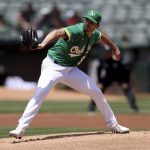 
              Oakland Athletics' Zach Logue pitches against the Texas Rangers during the first inning of a baseball game in Oakland, Calif., Saturday, May 28, 2022. (AP Photo/Jed Jacobsohn)
            