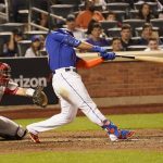 
              New York Mets' Nick Plummer hits a game-tying home run for his first major league hit during the ninth inning of a baseball game against the Philadelphia Phillies, Sunday, May 29, 2022, in New York. (AP Photo/Mary Altaffer)
            