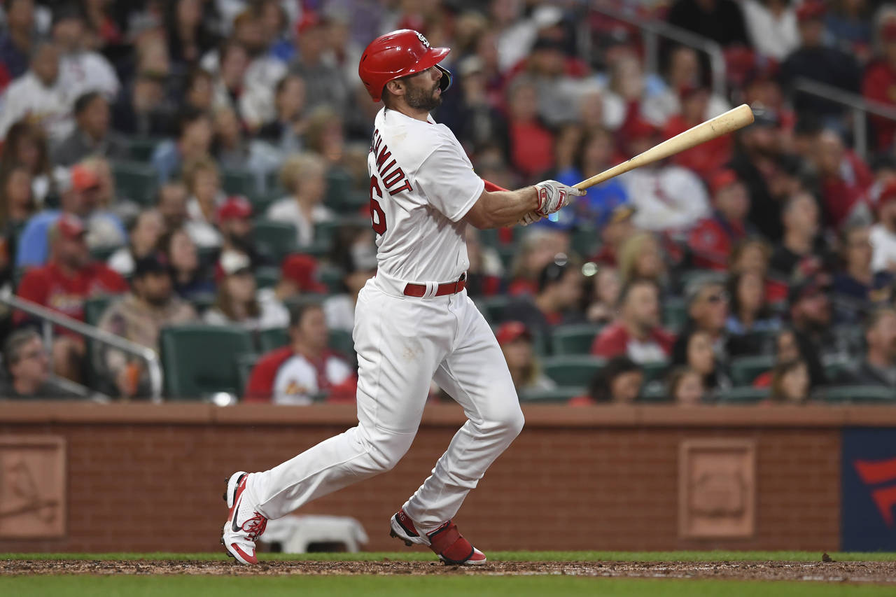 St. Louis Cardinals' Paul Goldschmidt hits a two-run home run during the third inning of a baseball...