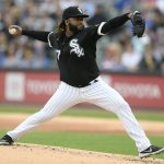 
              Chicago White Sox starter Johnny Cueto delivers a pitch during the first inning of a baseball game against the Chicago Cubs at Guaranteed Rate Field, Saturday, May 28, 2022, in Chicago. (AP Photo/Paul Beaty)
            
