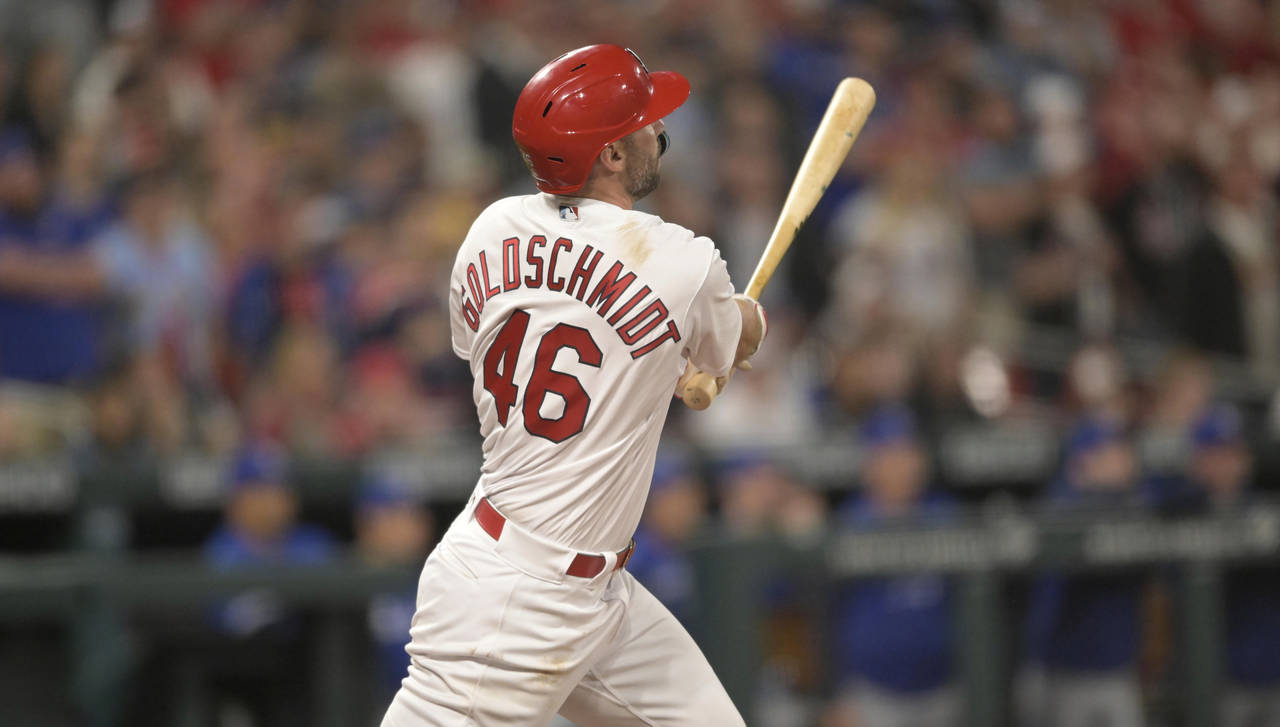 St. Louis Cardinals' Paul Goldschmidt hits a winning walkoff home run during the 10th inning of a b...