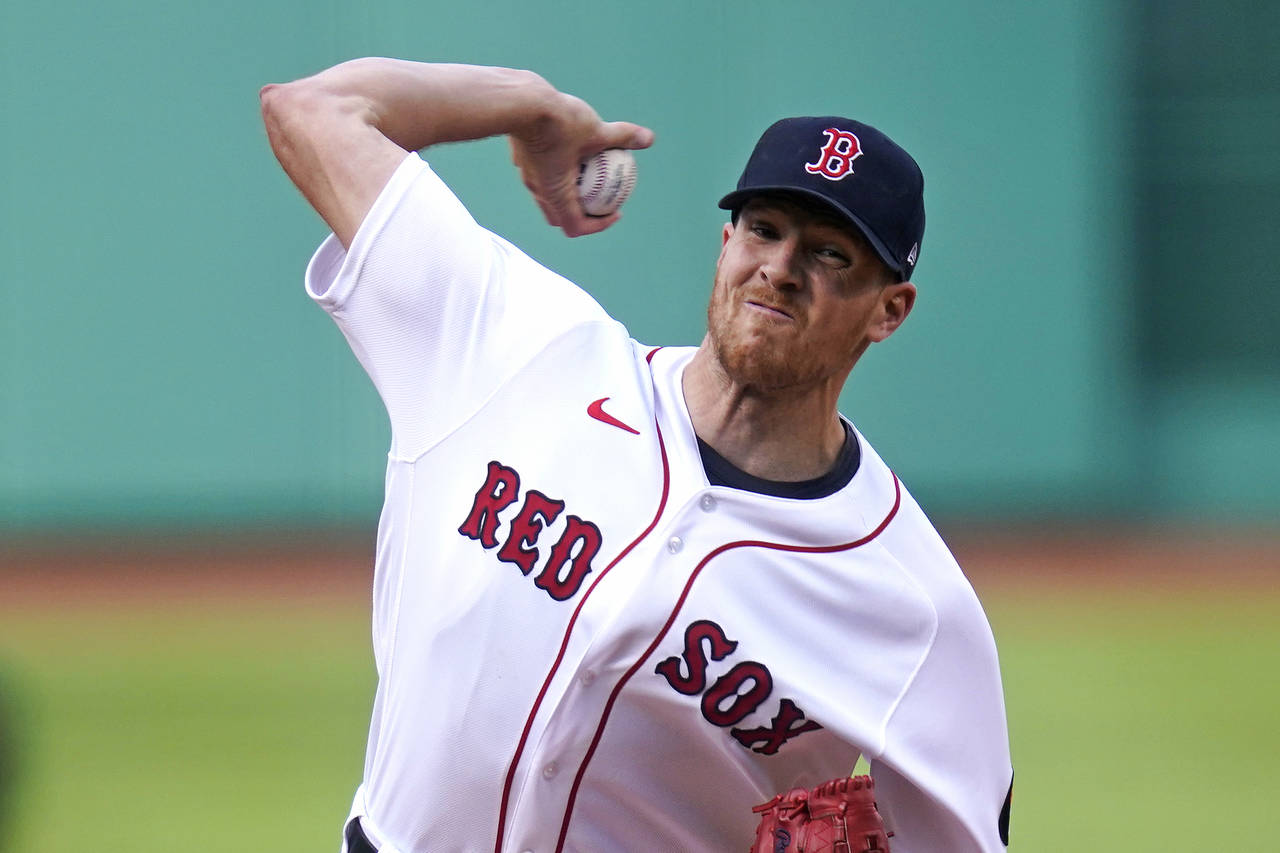Boston Red Sox starting pitcher Nick Pivetta delivers during the first inning of the team's basebal...