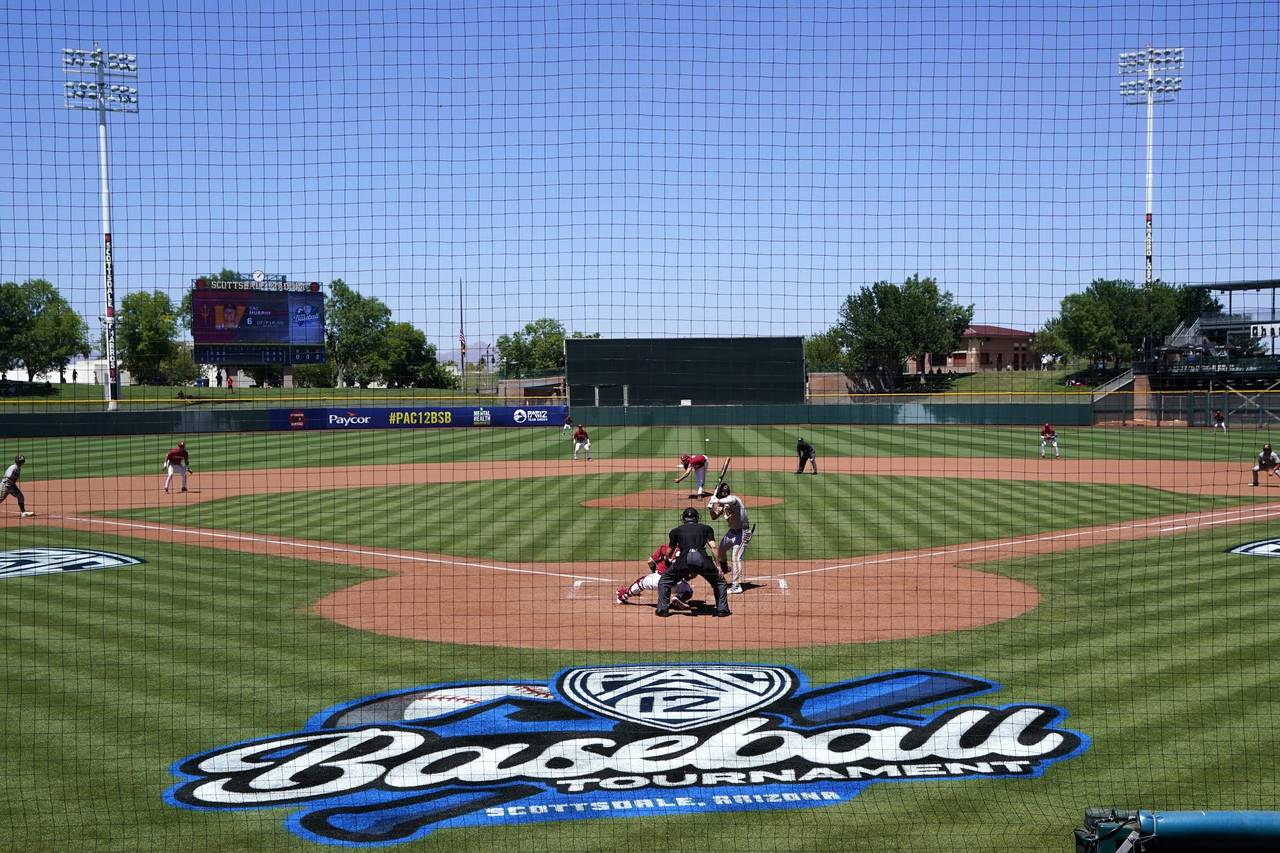 Stanford plays against Arizona State during the first round of the Pac-12 college baseball tourname...