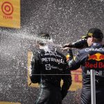 
              Red Bull driver Max Verstappen, of the Netherlands, celebrates on the podium after winning the Spanish Formula One Grand Prix at the Barcelona Catalunya racetrack in Montmelo, Spain, Sunday, May 22, 2022. (AP Photo/Manu Fernandez)
            