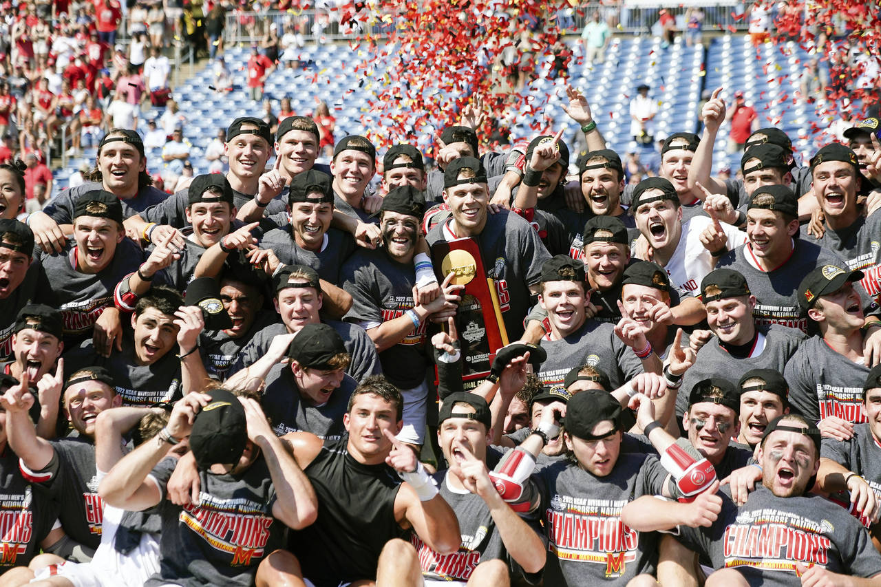 Maryland players celebrate after defeating Cornell in the NCAA college men's lacrosse championship ...