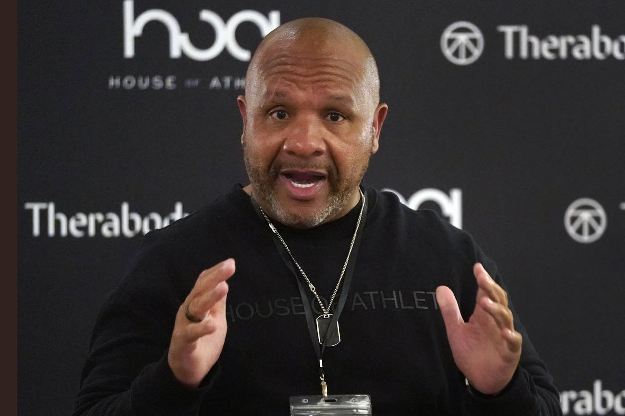 FILE - Former Cleveland Browns head coach Hue Jackson speaks during the first day of the House of A...