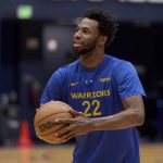 
              Golden State Warriors forward Andrew Wiggins shoots during NBA basketball practice in San Francisco, Tuesday, May 31, 2022. The Warriors are scheduled to host the Boston Celtics in Game 1 of the NBA Finals on Thursday. (AP Photo/Jeff Chiu)
            