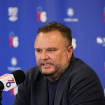 
              Philadelphia 76ers' Daryl Morey speaks during a news conference at the team's NBA basketball practice facility, Friday, May 13, 2022, in Camden, N.J. (AP Photo/Matt Slocum)
            