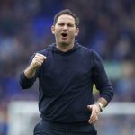 
              Everton's head coach Frank Lampard celebrates after the Premier League soccer match between Everton and Chelsea at Goodison Park in Liverpool, England, Sunday, May 1, 2022. (AP Photo/Jon Super)
            