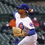 
              Chicago Cubs starting pitcher Marcus Stroman delivers during the first inning of a baseball game against the Tampa Bay Rays Wednesday, April 20, 2022, in Chicago. (AP Photo/Charles Rex Arbogast)
            