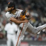 
              San Francisco Giants relief pitcher Camilo Doval works against the Colorado Rockies in the ninth inning of a baseball game Monday, May 16, 2022, in Denver. (AP Photo/David Zalubowski)
            