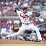 
              Atlanta Braves starting pitcher Charlie Morton delivers in the first inning of a baseball game against the San Diego Padres, Saturday, May 14, 2022, in Atlanta. (AP Photo/Brynn Anderson)
            