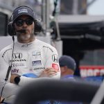 
              Jimmie Johnson stands on pit lane during practice for the Indianapolis 500 auto race at Indianapolis Motor Speedway, Tuesday, May 17, 2022, in Indianapolis. (AP Photo/Darron Cummings)
            