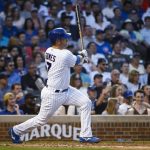
              Chicago Cubs' Yan Gomes watches his RBI double against the Arizona Diamondbacks during the fourth inning of a baseball game in Chicago, Thursday, May 19, 2022. (AP Photo/Matt Marton)
            