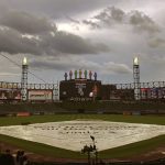 
              Storm clouds pass over Guaranteed Rate Field before a baseball game game between the Chicago White Sox and the Boston Red Sox on Wednesday, May 25, 2022, in Chicago. (AP Photo/Charles Rex Arbogast)
            
