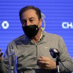 
              Joe Lacob talks to reporters during a media availabipity after the Golden State Warriors practiced before the NBA Finals get underway later in the week at Chase Center in San Francisco on Monday, May 30, 2022.(Carlos Avila Gonzalez/San Francisco Chronicle via AP)
            