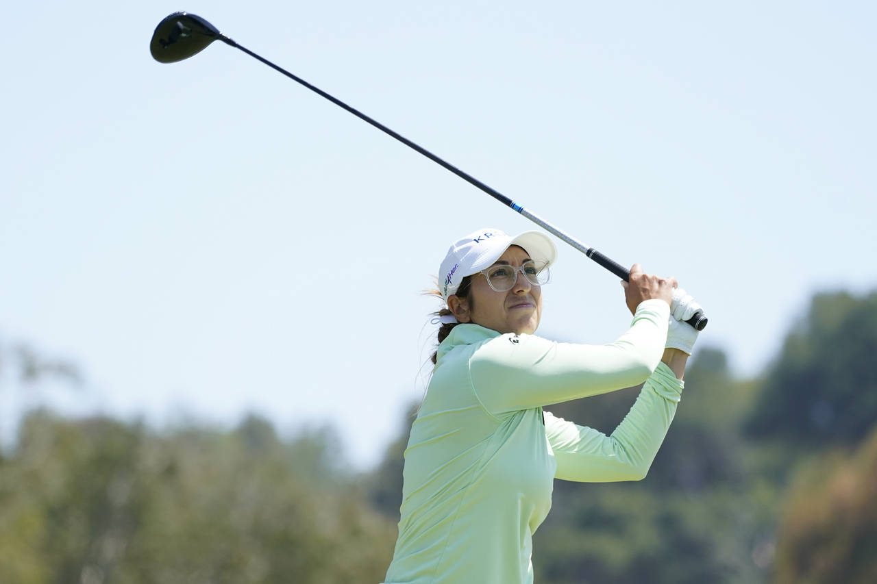 Marina Alex tees off at the fourth tee during the final round of the LPGA's Palos Verdes Championsh...