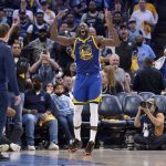 
              Golden State Warriors forward Draymond Green (23) reacts after being ejected in the first half during Game 1 of a second-round NBA basketball playoff series against the Memphis Grizzlies, Sunday, May 1, 2022, in Memphis, Tenn. (AP Photo/Brandon Dill)
            