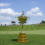 
              The Ryder Cup trophy is seen on the green of the Marco Simone golf club, at the end of a press conference, in Guidonia Montecelio, outskirts of Rome, Monday, May 30, 2022. The Marco Simone club will be hosting the 2023 edition of the Ryder Cup. (AP Photo/Andrew Medichini)
            