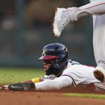 
              Atlanta Braves' Ronald Acuna Jr. (13) steals second base in the first inning of a baseball game against the Boston Red Sox Tuesday, May 10, 2022, in Atlanta. (AP Photo/John Bazemore)
            