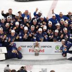 
              Team Finland poses for a photo after the Hockey World Championship final match between Finland and Canada, Sunday May 29, 2022, in Tampere, Finland. Finland won 4-3 in overtime. (AP Photo/Martin Meissner)
            