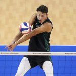 
              Hawaii outside hitter Spyros Chakas digs a serve against Long Beach State during the NCAA men's college volleyball championship match Saturday, May 7, 2022, in Los Angeles. (AP Photo/Marcio Jose Sanchez)
            