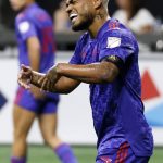 
              Atlanta United attacker Josef Martinez (7) reacts after a play of an MLS soccer match against the Columbus Crew in Atlanta, Saturday, May 28, 2022. (Miguel Martinez/Atlanta Journal-Constitution via AP)
            