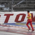 
              Joey Logano runs up the race track after winning a NASCAR Cup Series auto racing race at Darlington Raceway, Sunday, May 8, 2022, in Darlington, S.C. (AP Photo/Matt Kelley)
            