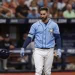 
              Tampa Bay Rays' Kevin Kiermaier reacts after striking out against the New York Yankees during the seventh inning of a baseball game Sunday, May 29, 2022, in St. Petersburg, Fla. (AP Photo/Scott Audette)
            
