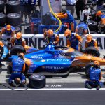 
              Scott Dixon, of New Zealand, makes a pit stop during the Indianapolis 500 auto race at Indianapolis Motor Speedway in Indianapolis, Sunday, May 29, 2022. (AP Photo/AJ Mast)
            