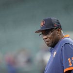 
              Houston Astros manager Dusty Baker Jr. watches batting practice before a baseball game against the Seattle Mariners Tuesday, May 3, 2022, in Houston. Baker is one win away from 2,000 career wins. (AP Photo/David J. Phillip)
            