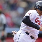 
              Cleveland Guardians' Josh Naylor runs the bases after hitting a solo home run off Detroit Tigers starting pitcher Alex Faedo in the fourth inning of a baseball game, Sunday, May 22, 2022, in Cleveland. (AP Photo/David Dermer)
            