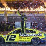 
              Ryan Blaney (12) celebrates in Victory Lane after winning the NASCAR All-Star auto race at Texas Motor Speedway in Fort Worth, Texas, Sunday, May 22, 2022. (AP Photo/LM Otero)
            