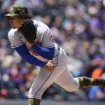 
              New York Mets' Taijuan Walker works against the Colorado Rockies in the first inning of a baseball game, Sunday, May 22 2022, in Denver. (AP Photo/David Zalubowski)
            