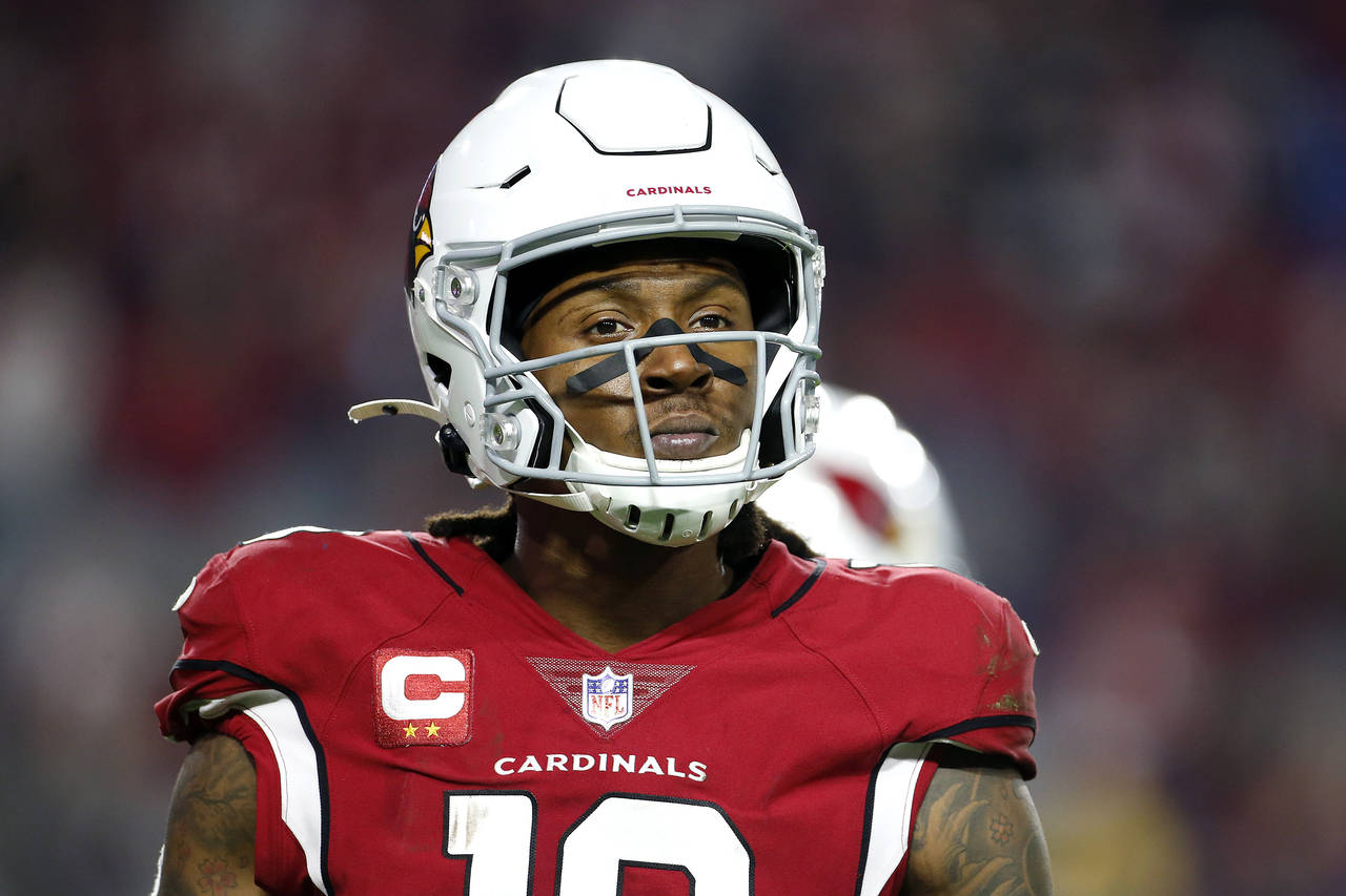 FILE - Arizona Cardinals wide receiver DeAndre Hopkins looks to the sideline during a timeout in se...