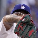 
              Los Angeles Dodgers starting pitcher Julio Urias throws to the plate during the first inning of a baseball game against the Pittsburgh Pirates Tuesday, May 31, 2022, in Los Angeles. (AP Photo/Mark J. Terrill)
            