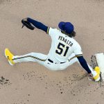 
              Milwaukee Brewers starting pitcher Freddy Peralta throws during the first inning of a baseball game against the Atlanta Braves Monday, May 16, 2022, in Milwaukee. (AP Photo/Morry Gash)
            