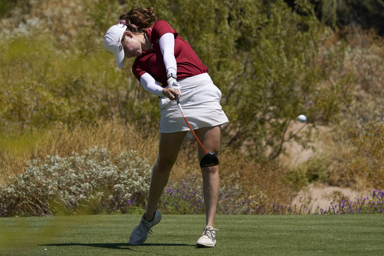 Stanford golfer Brooke Seay hits from the second tee during the NCAA college women's golf champions...