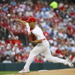 
              St. Louis Cardinals pitcher Jordan Hicks throws during the first inning of a baseball game against the San Francisco Giants, Friday, May 13, 2022, in St. Louis. (AP Photo/Scott Kane)
            