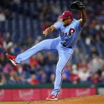 
              Philadelphia Phillies' Jeurys Familia pitches during the eighth inning of a baseball game against the New York Mets, Thursday, May 5, 2022, in Philadelphia. (AP Photo/Matt Slocum)
            