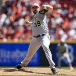 
              Pittsburgh Pirates' Zach Thompson throws during the fifth inning of a baseball game against the Cincinnati Reds in Cincinnati, Sunday, May 8, 2022. (AP Photo/Aaron Doster)
            