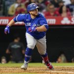 
              Toronto Blue Jays' Alejandro Kirk (30) runs on a double during the fifth inning of a baseball game against the Los Angeles Angels in Anaheim, Calif., Friday, May 27, 2022. (AP Photo/Ashley Landis)
            