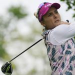 
              Lexi Thompson tees of on the second hole during the third round of the LPGA Cognizant Founders Cup golf tournament, Saturday, May 14, 2022, at the Upper Montclair Country Club in Clifton, N.J. (AP Photo/John Minchillo)
            