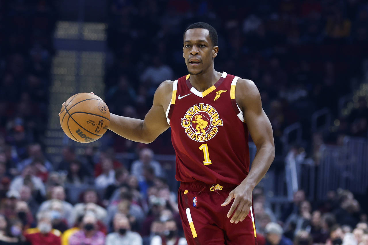 FILE - Cleveland Cavaliers' Rajon Rondo (1) plays against the San Antonio Spurs during the first ha...