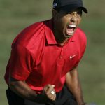 
              FILE - In this June 15, 2008, file photo taken by Lenny Ignelzi, Tiger Woods reacting after sinking a birdie putt on the 18th green, forcing a playoff against Rocco Mediate during the fourth round of the U.S. Open golf tournament at Torrey Pines in San Diego. Ignelzi, whose knack for being in the right place at the right time produced breathtaking images of Hall of Fame sports figures, life along the U.S.-Mexico border, devastating wildfires and numerous other major news events over nearly four decades as a photographer for The Associated Press in San Diego, has died. He was 74. (AP Photo/Lenny Ignelzi, File)
            