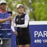 
              Minjee Lee prepares to tee off on the second hole during the third round of the LPGA Cognizant Founders Cup golf tournament, Saturday, May 14, 2022, at the Upper Montclair Country Club in Clifton, N.J. (AP Photo/John Minchillo)
            