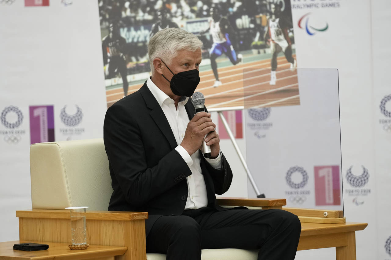 Antti Pihlakoski, evaluation panel chairman of World Athletics, speaks in an introduction before a ...